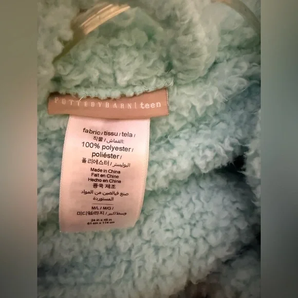 Pottery Barn Teen Cozy Sherpa Hooded Robe Turquoise Teal Women M/L - Picture 2 of 4
